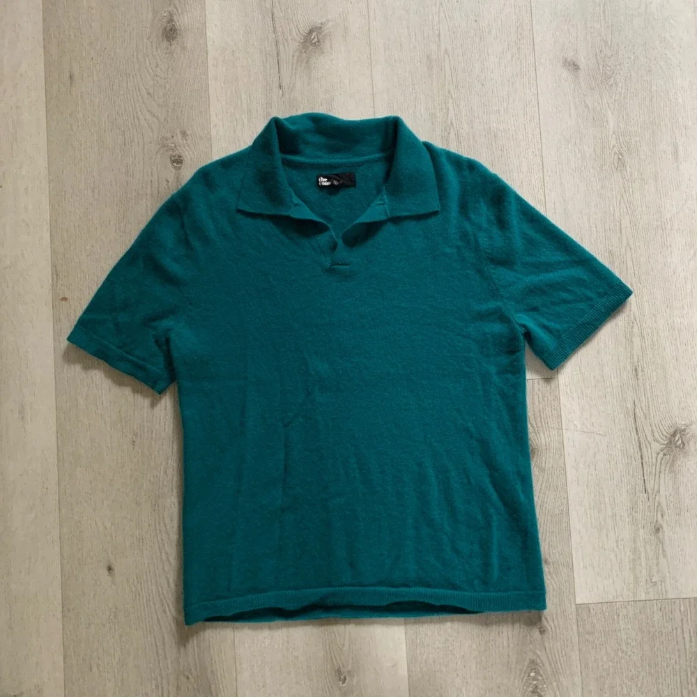The Commons‎ Sweater Mens XL green 100% Cashmere Collared Pullover Short sleeves